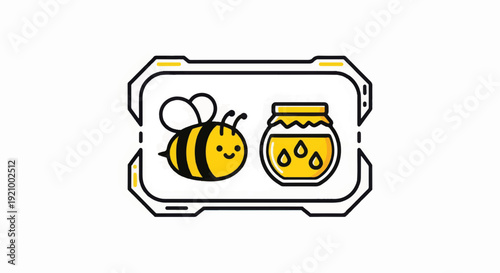 Cartoon Bee and Honey Pot Illustration.