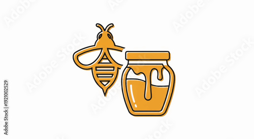 Illustration of Bee and Honey Jar.