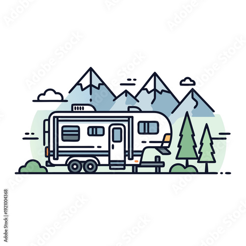 2D Flat Vector 5th Wheel RV Campsite Scene