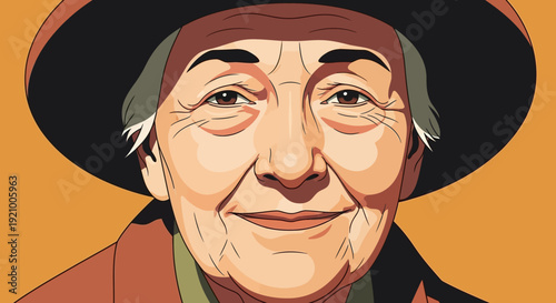 Smiling senior woman with stylish hat and warm expression