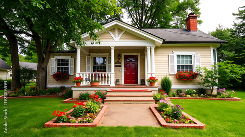 classic house with flower garden