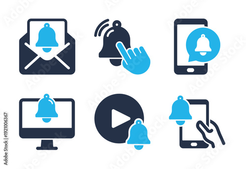Device and Media Notifications icon set. Solid glyph series icons