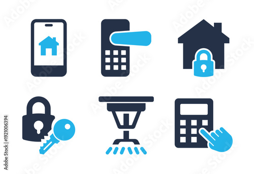 Home Security Controls icon set. Solid glyph series icons