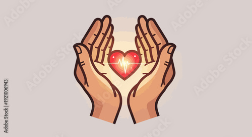 Hands holding heart with heartbeat symbolizing care and compassion