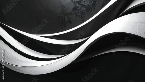 Abstract monochrome flowing shapes against a dark background, creating a dynamic and elegant visual pattern