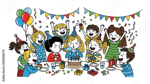 Children Celebrating Birthday Party Together.