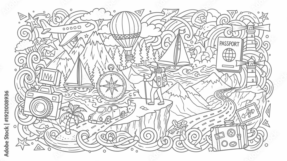 Obraz premium Travel Illustration with Various Elements.