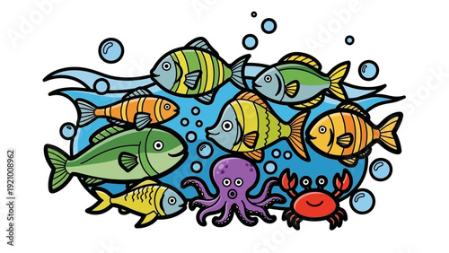 Colorful Cartoon Fish and Sea Creatures.