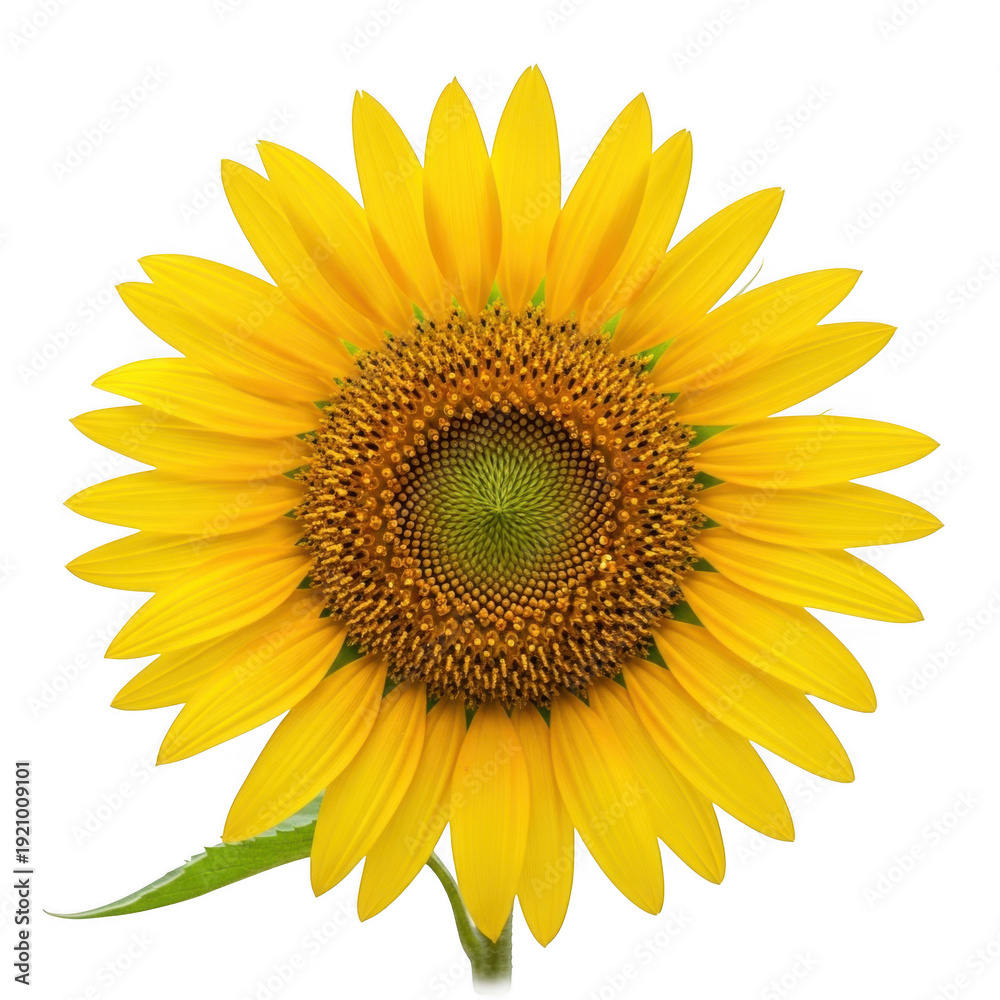 Fototapeta premium A vibrant sunflower with bright yellow petals and a dark brown center isolated on transparent background