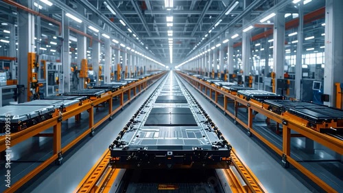 Production line of a modern factory with battery components