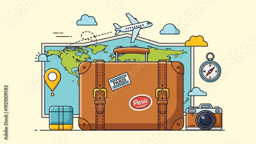 Vintage Travel Suitcase with Stickers.