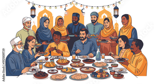 Group of People Eating Together at Table.