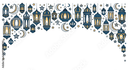 Ramadan Lanterns and Islamic Symbols Border.