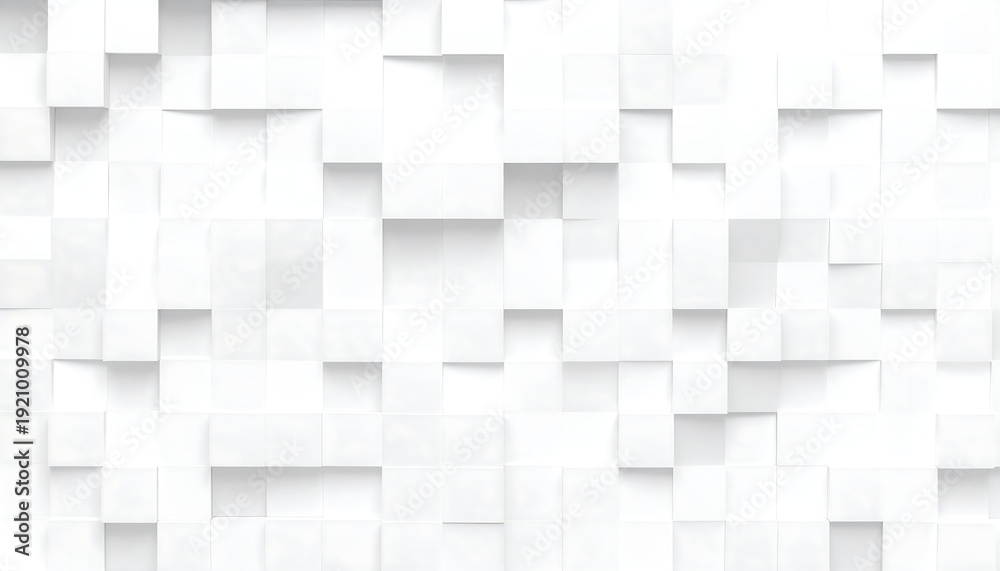 Fototapeta premium Abstract mosaic background. Tiled white squares form an uneven surface casting shadows and varying heights