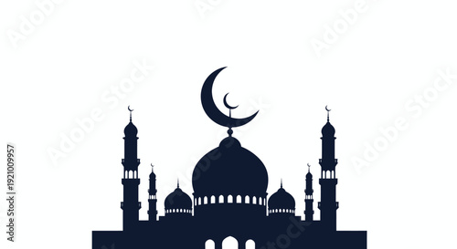 Mosque Silhouette with Crescent Moon Symbol 3.
