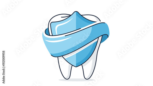Tooth with blue dental mask.