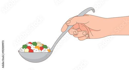 Hand holding spoon with mixed vegetables 5.