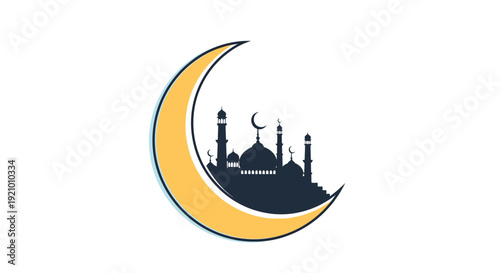 Crescent Moon with Mosque Silhouette Illustration 8.