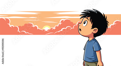 Young Boy Looking Up at Sunset 2.