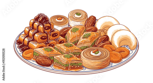 Assorted Traditional Middle Eastern Sweets on Plate.