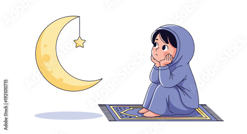 Young Girl Praying on Prayer Mat.