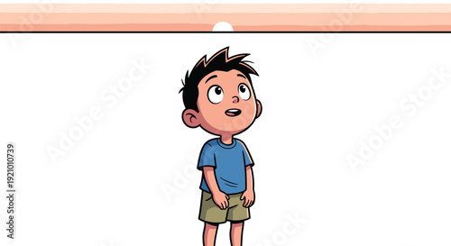 Young Boy Standing with Hands Behind Back.