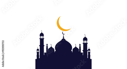Mosque Silhouette with Crescent Moon Symbol 2.