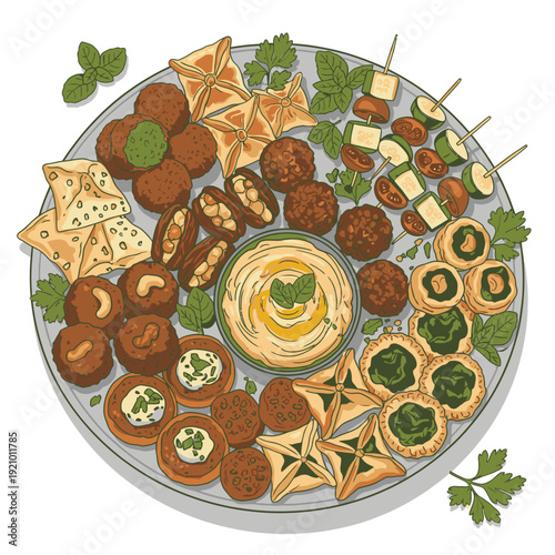 Assorted Finger Foods and Appetizers on Platter.