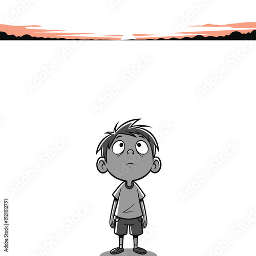 Illustration of a Young Boy Standing Alone.