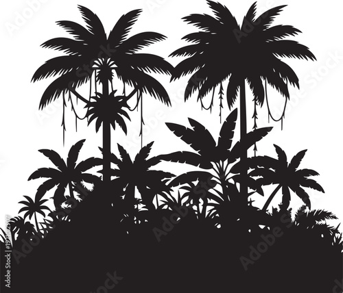 Jungle trees silhouette vector