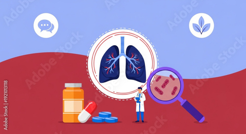  World Tuberculosis Day Respiratory Health, Lung Diseases, and Medical Treatment Concepts Illustrating Pharmaceutical Solutions and Doctor Consultations for Breathing Ailments