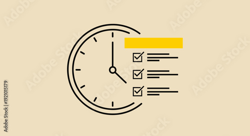 Simple Line Art Clock and Checklist.