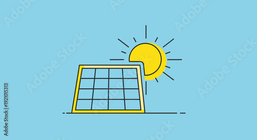 Solar Panel with Sun Symbol Illustration.
