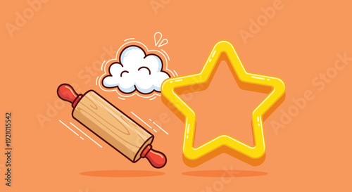 Wooden Rolling Pin and Star Cookie Cutter.