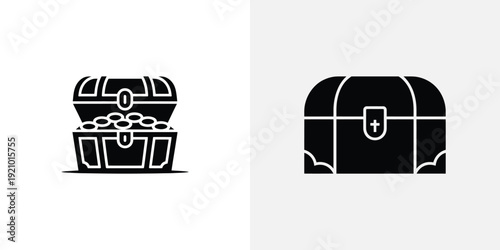 Black and white treasure chest two chests coins shield