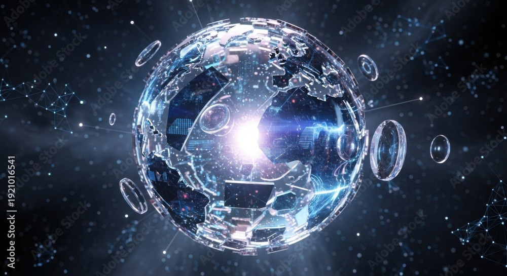 Obraz premium Global Digital Network Connection Data Earth Sphere