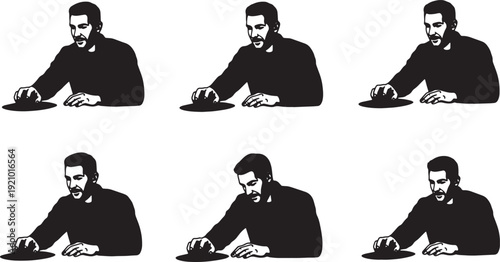 Black Solid Mentor Guiding Hand Silhouettes Set of Six on White Background