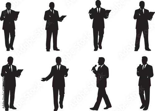 Black Solid Microphone Speaker Silhouettes Set of Six on White Background