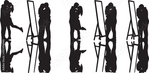 Black Solid Mirror Reflection Look Hugs Set of Six on White Background
