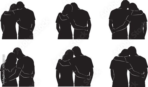 Black Solid Back To Back Support Hugs Set of Six on White Background