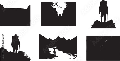 Back View of Explorer Silhouettes Looking Forward Set of Six