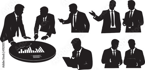 Black Solid Banker Portfolio Silhouettes Set of Six on White Background