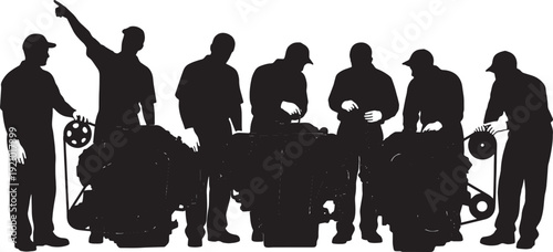 Black Solid Mechanic Pulley Check Silhouettes Set of Six on White Background