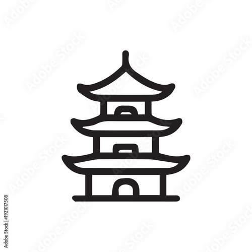 Minimalist Japanese Pagoda Tower Icon Vector Black Line Art Design