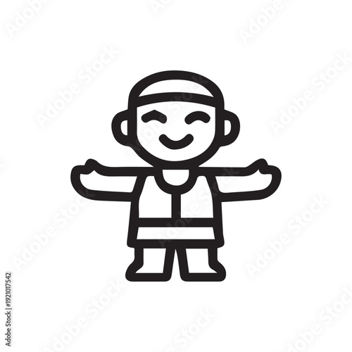 Friendly Cartoon Character Welcoming With Open Arms Line Art Icon