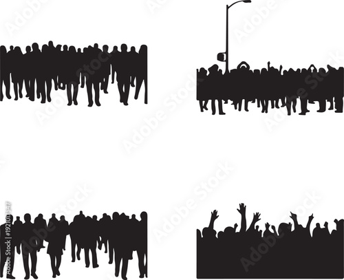 Set of four urban crowd silhouettes