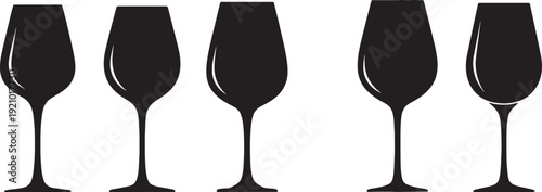 Black Solid Aerodynamic Profile Wine Glasses Silhouettes Set of Six on White Background