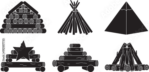 Campfire Wood Pile Elements for Forest Camping Scenes