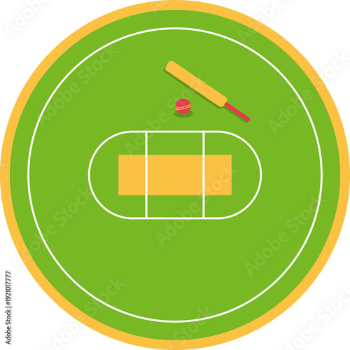 Cricket Ground Top View, Stadium Layout with Pitch and Boundary Lines