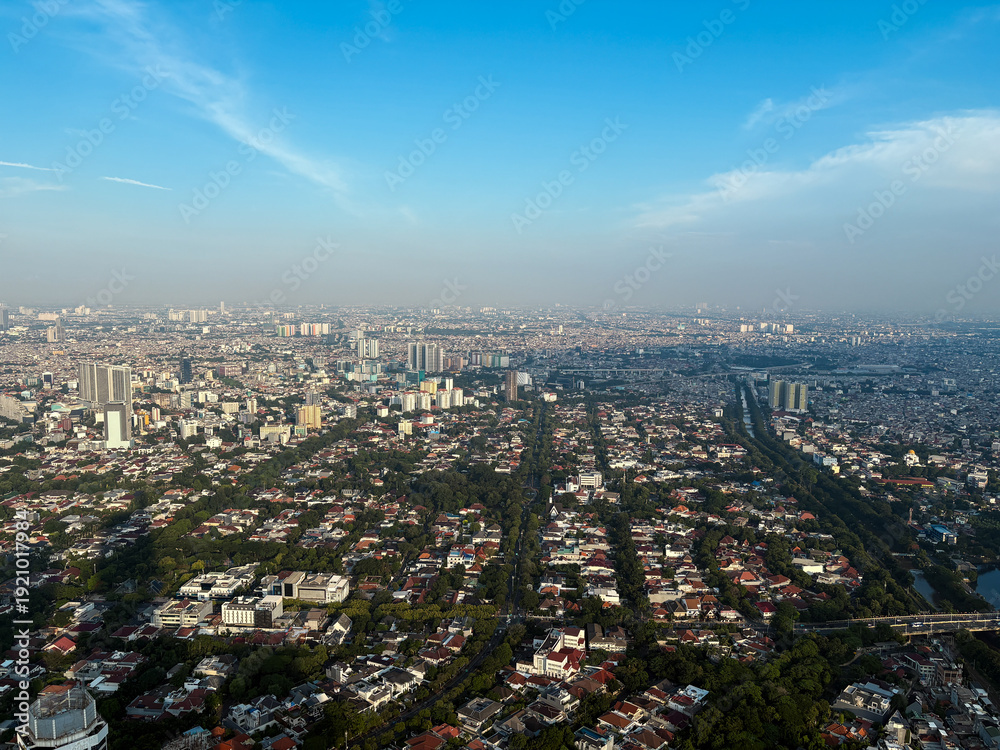 Fototapeta premium Beautiful aerial view of Jakarta on a sunny day.